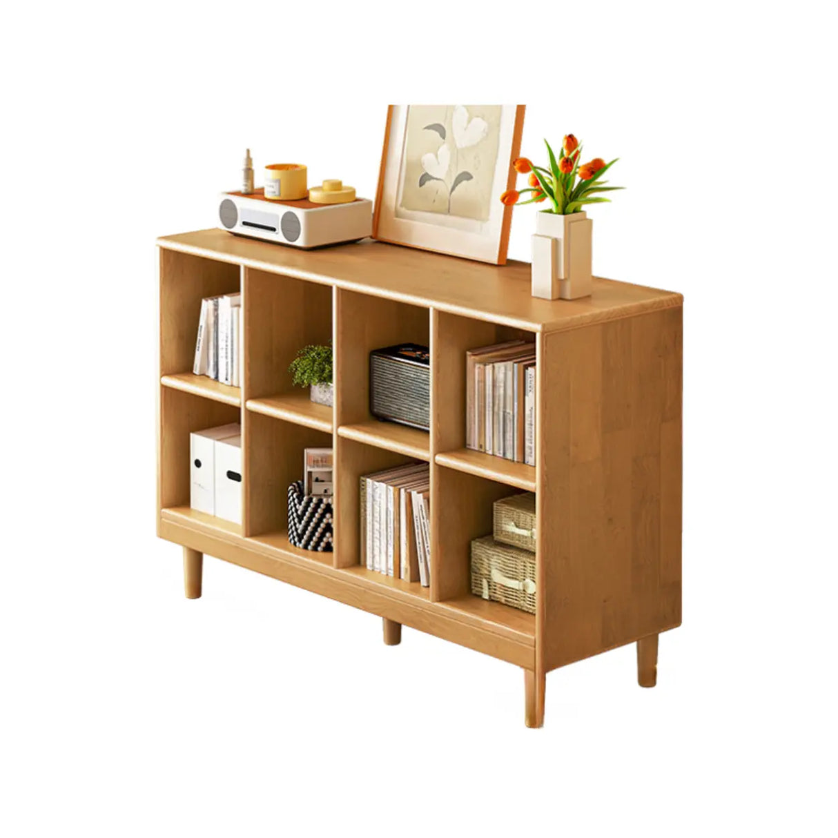 Mid-Century Low Modular Cube Wood Vertical Bookshelf Bookcase Image - 10