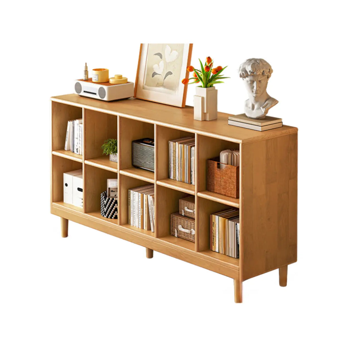 Mid-Century Low Modular Cube Wood Vertical Bookshelf Bookcase Image - 12
