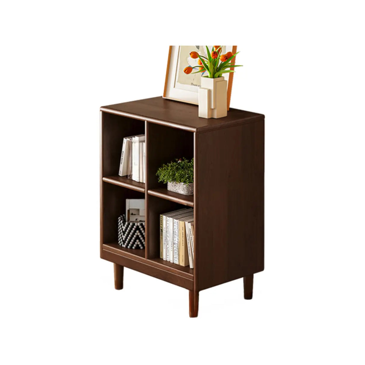 Mid-Century Low Modular Cube Wood Vertical Bookshelf Bookcase Image - 2