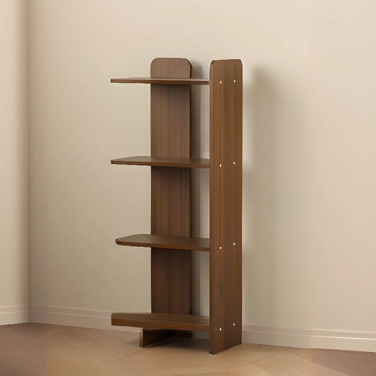 Mid-Century Modern 4-Tier Wood Vertical Corner Bookshelf Image - 2