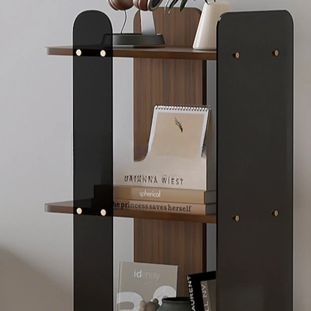 Mid-Century Modern 4-Tier Wood Vertical Corner Bookshelf Image - 8