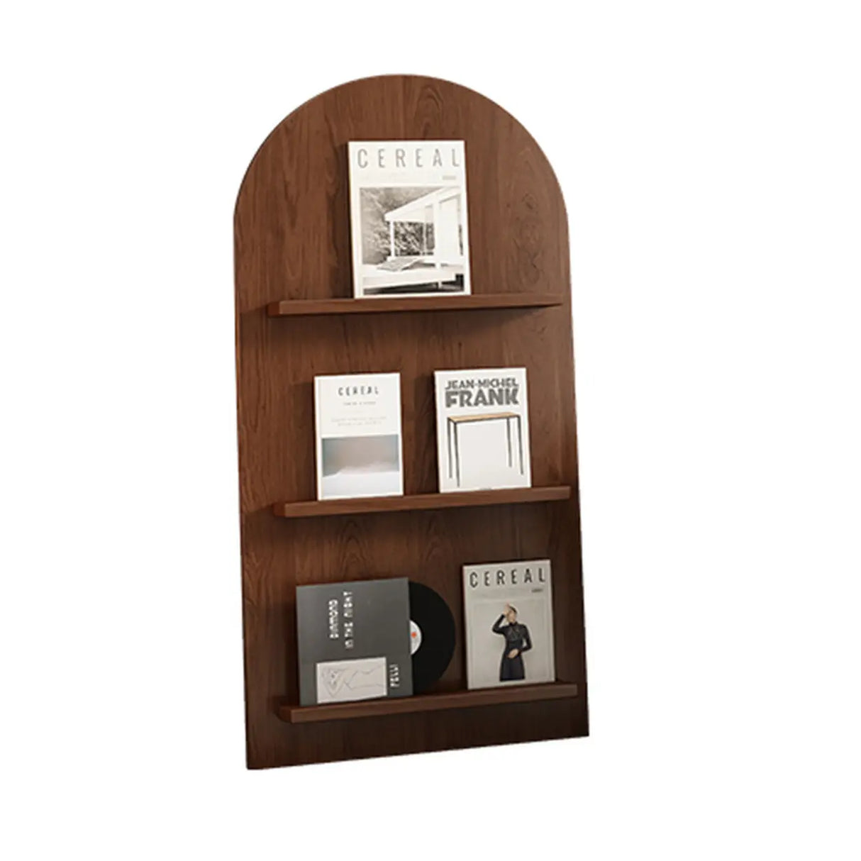 Mid-Century Modern Arched Wood Vertical Bookshelf Display Rack Image - 2