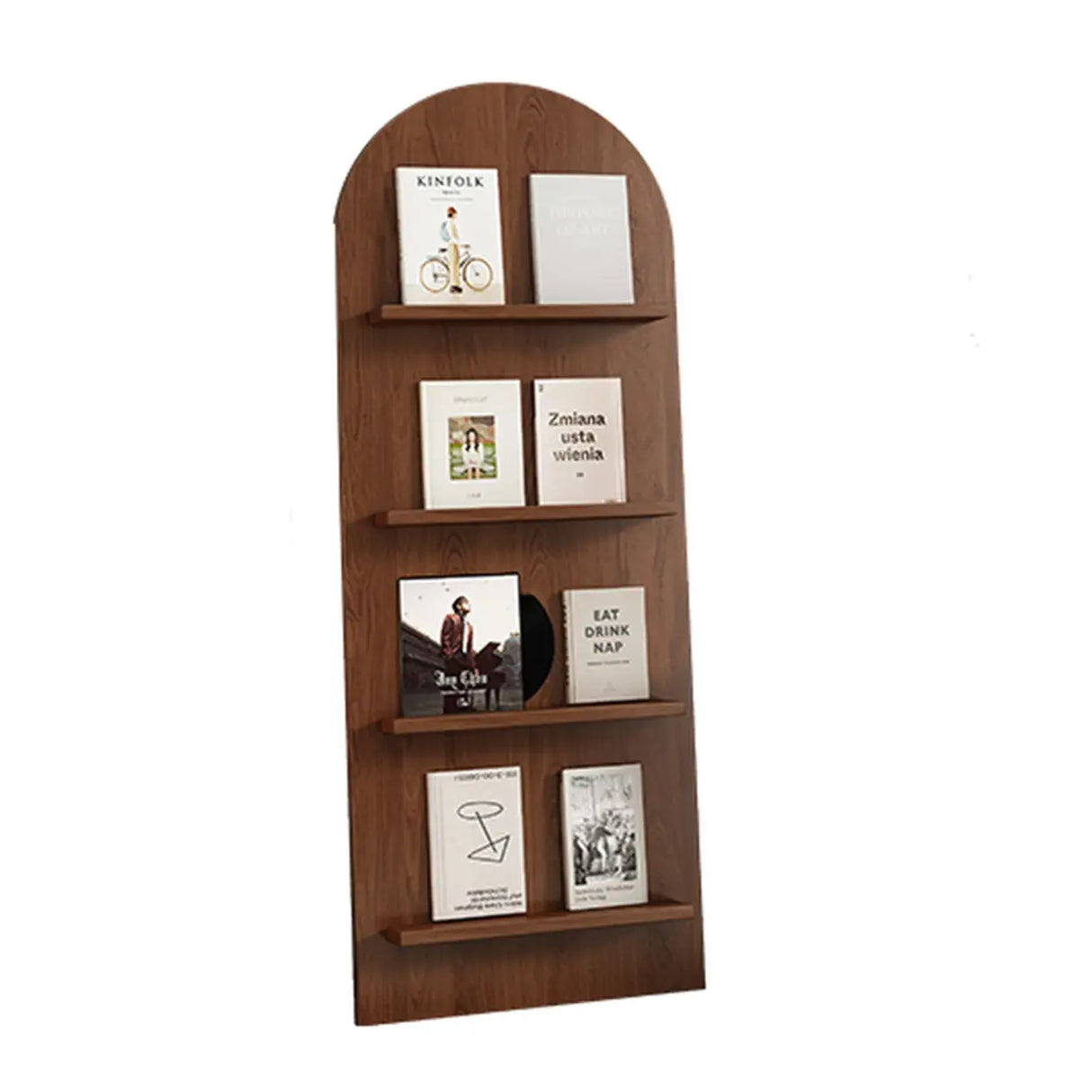 Mid-Century Modern Arched Wood Vertical Bookshelf Display Rack Image - 3