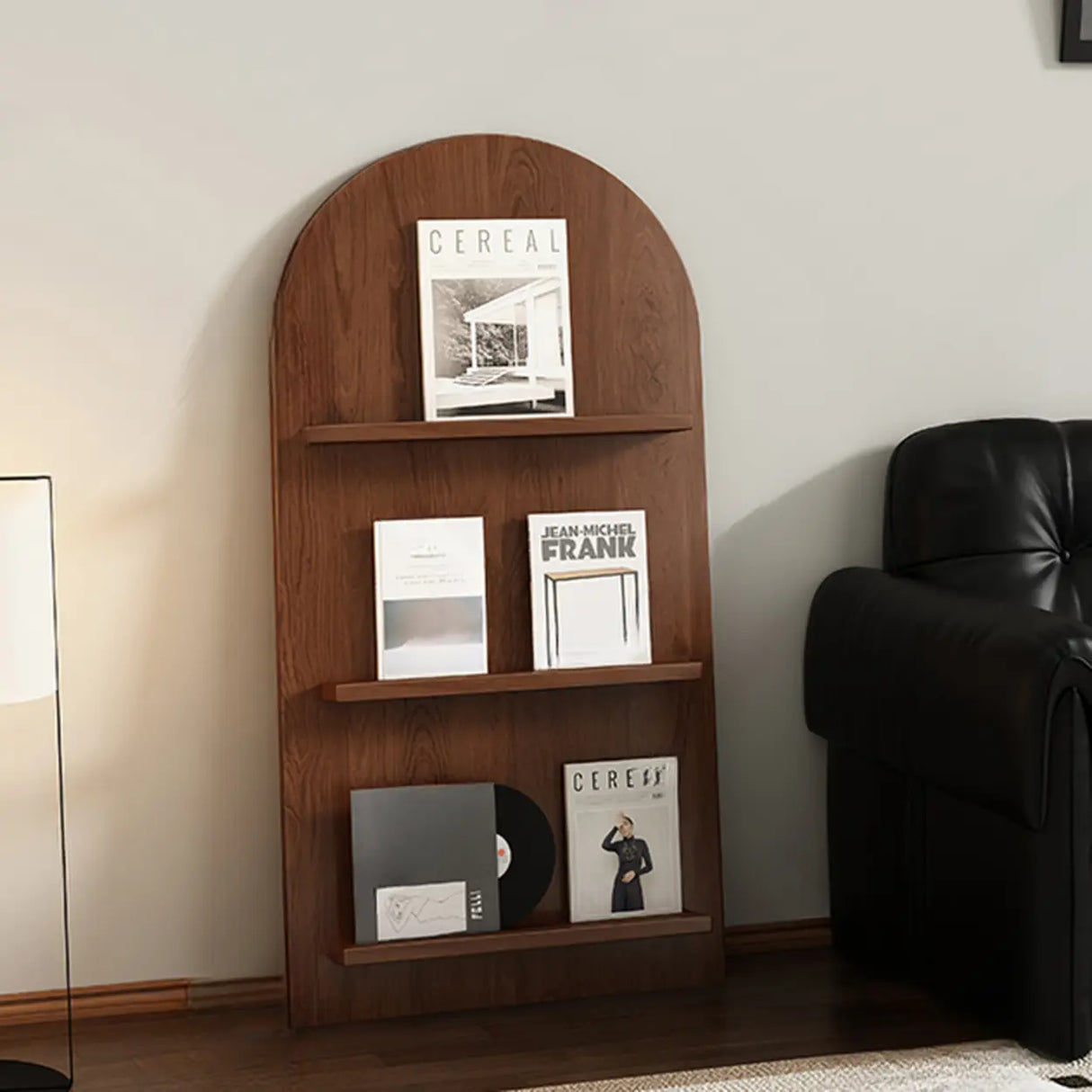 Mid-Century Modern Arched Wood Vertical Bookshelf Display Rack Image - 5