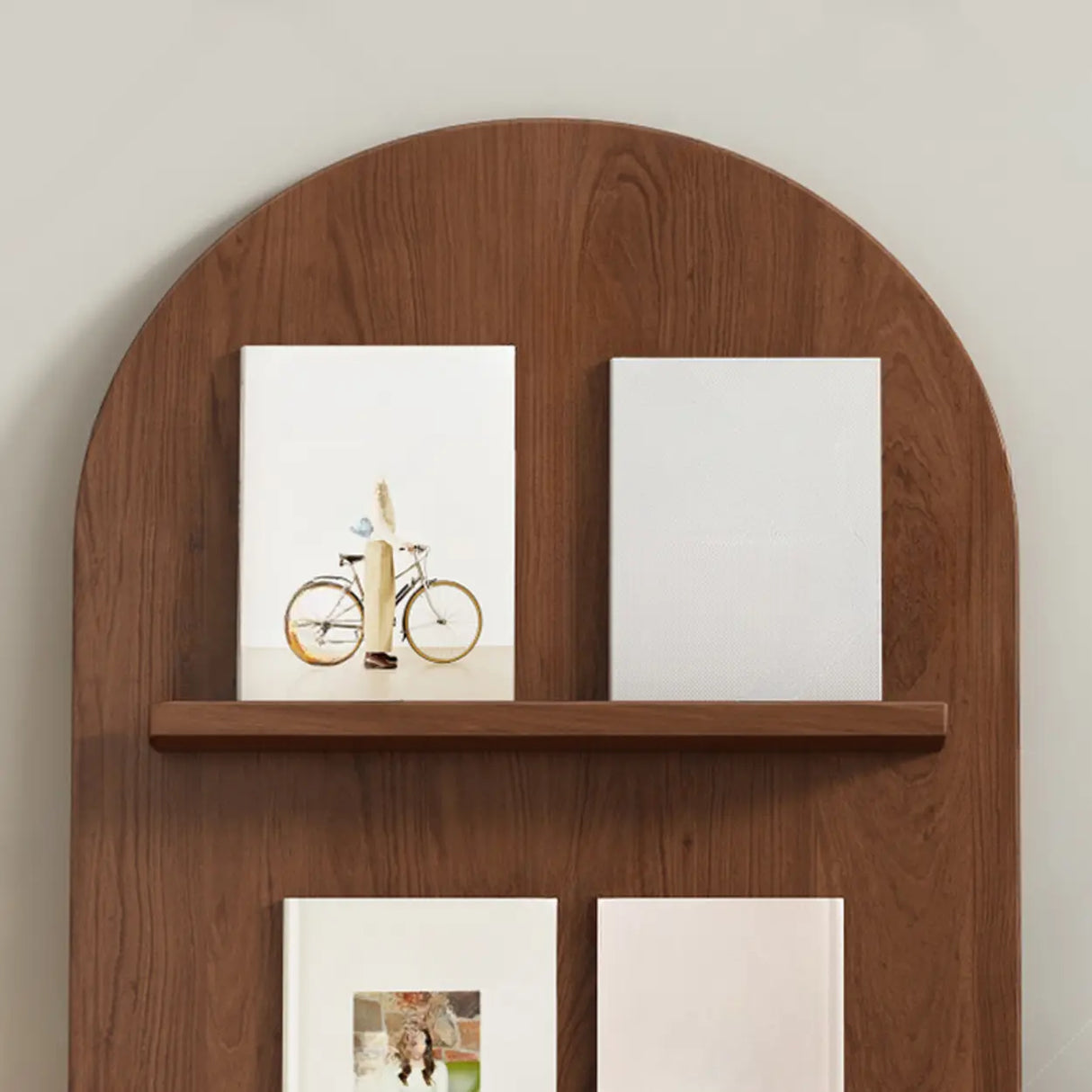 Mid-Century Modern Arched Wood Vertical Bookshelf Display Rack Image - 7