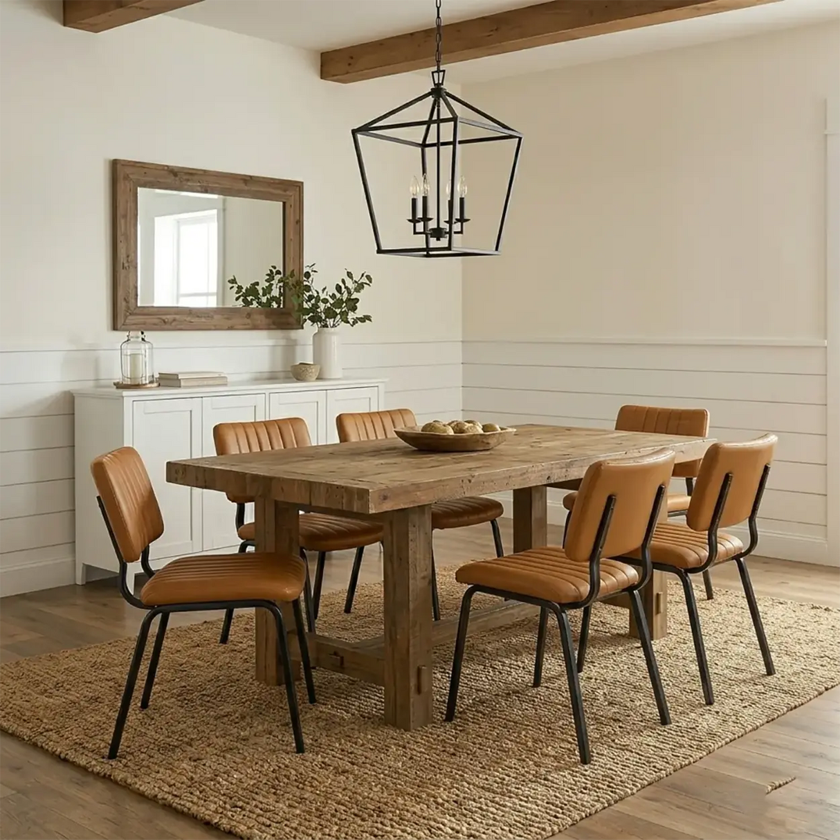 Mid-Century Modern Armless Faux Leather Dining Chair Image - 1