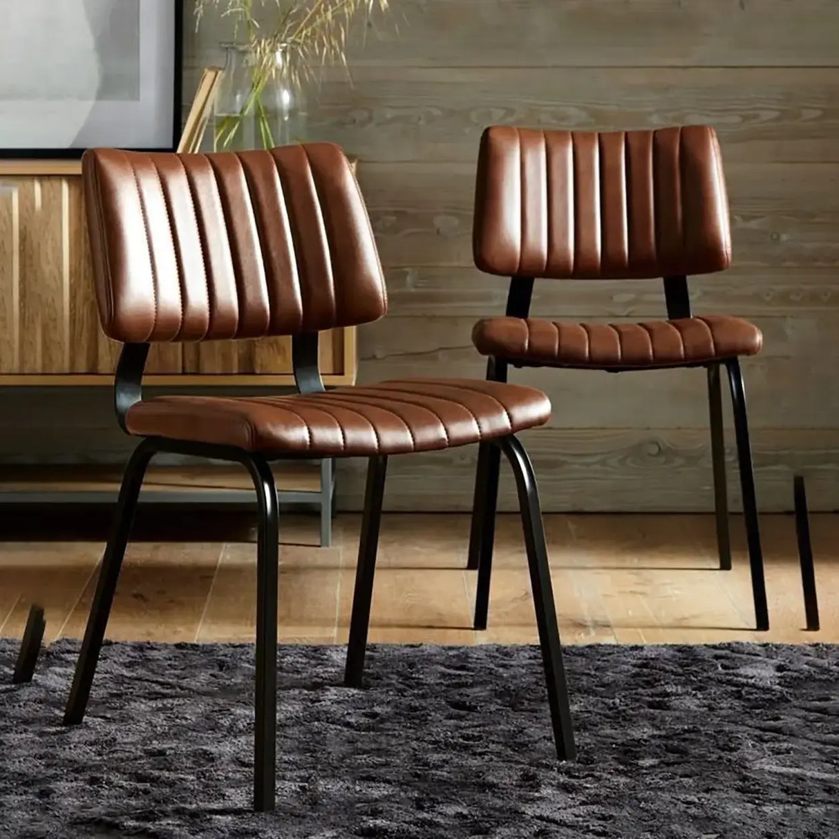Mid-Century Modern Armless Faux Leather Dining Chair Image - 10