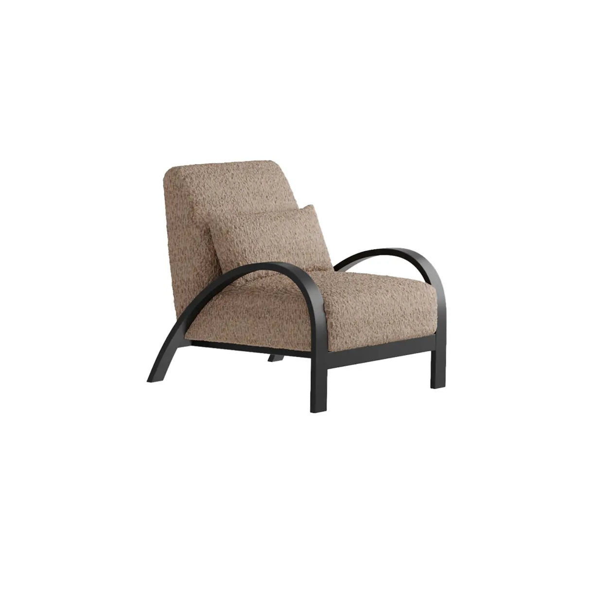 Mid-Century Modern Armrest Beige Accent Chair With Pillow Image - 11