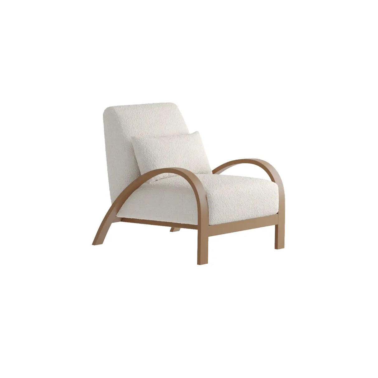 Mid-Century Modern Armrest Beige Accent Chair With Pillow Image - 2