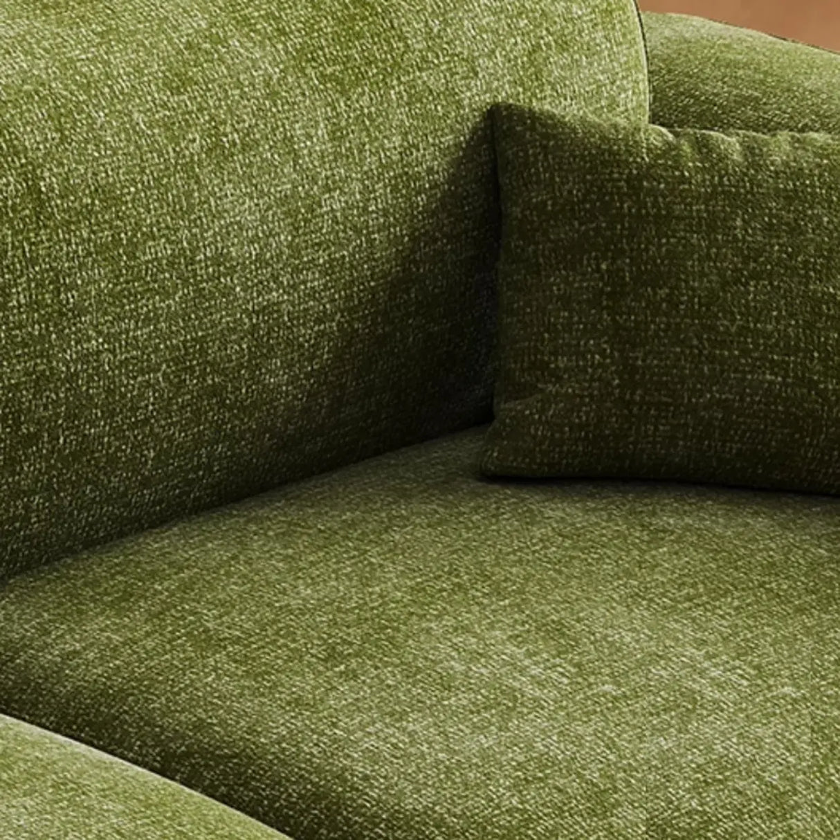 Mid-Century Modern Armrest Olive Green Chenille Plush Sofa Image - 10