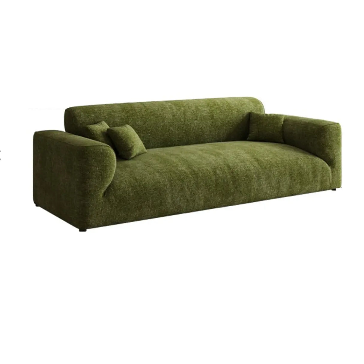 Mid-Century Modern Armrest Olive Green Chenille Plush Sofa Image - 11