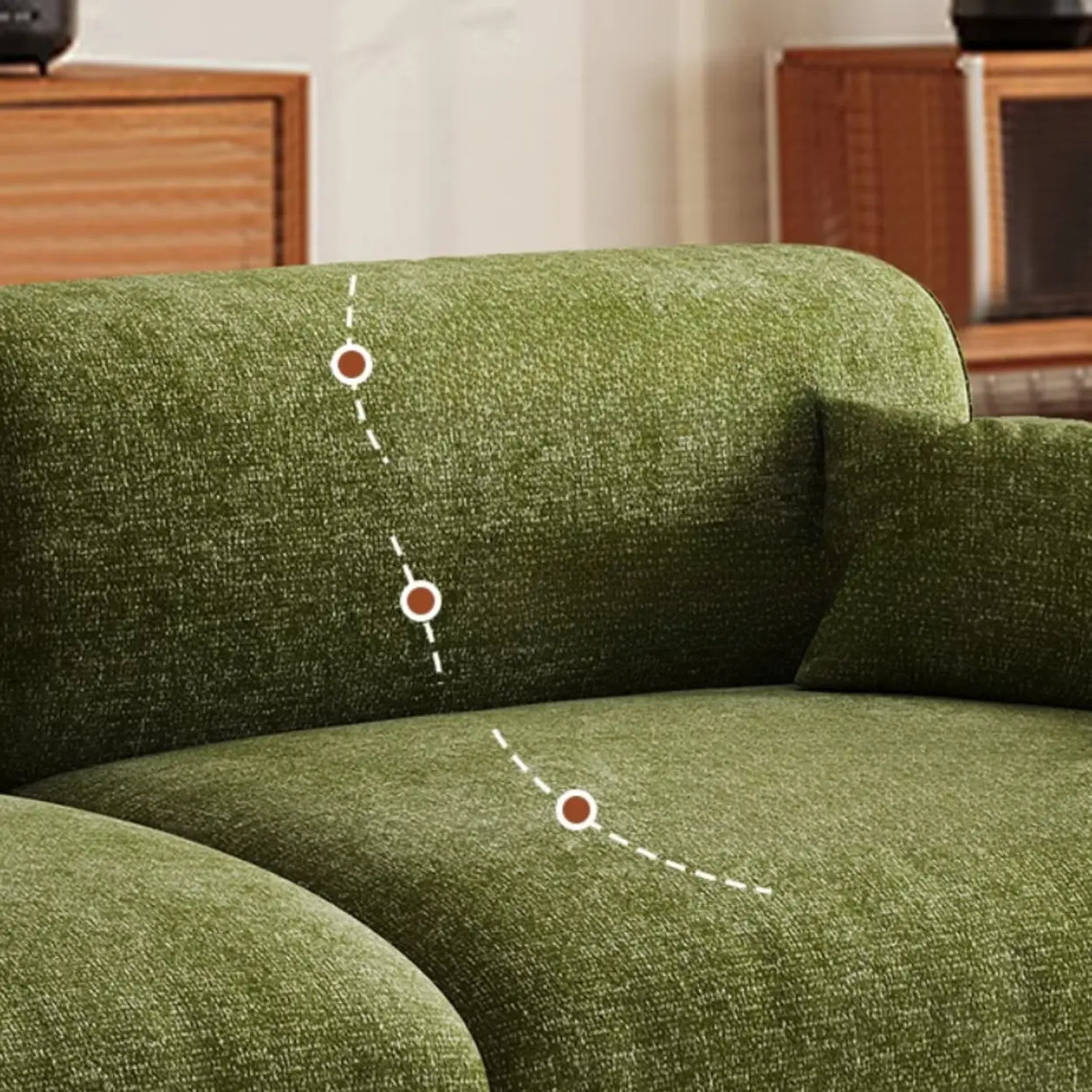 Mid-Century Modern Armrest Olive Green Chenille Plush Sofa Image - 13