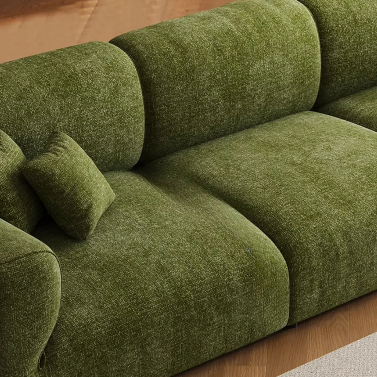 Mid-Century Modern Armrest Olive Green Chenille Plush Sofa Image - 15