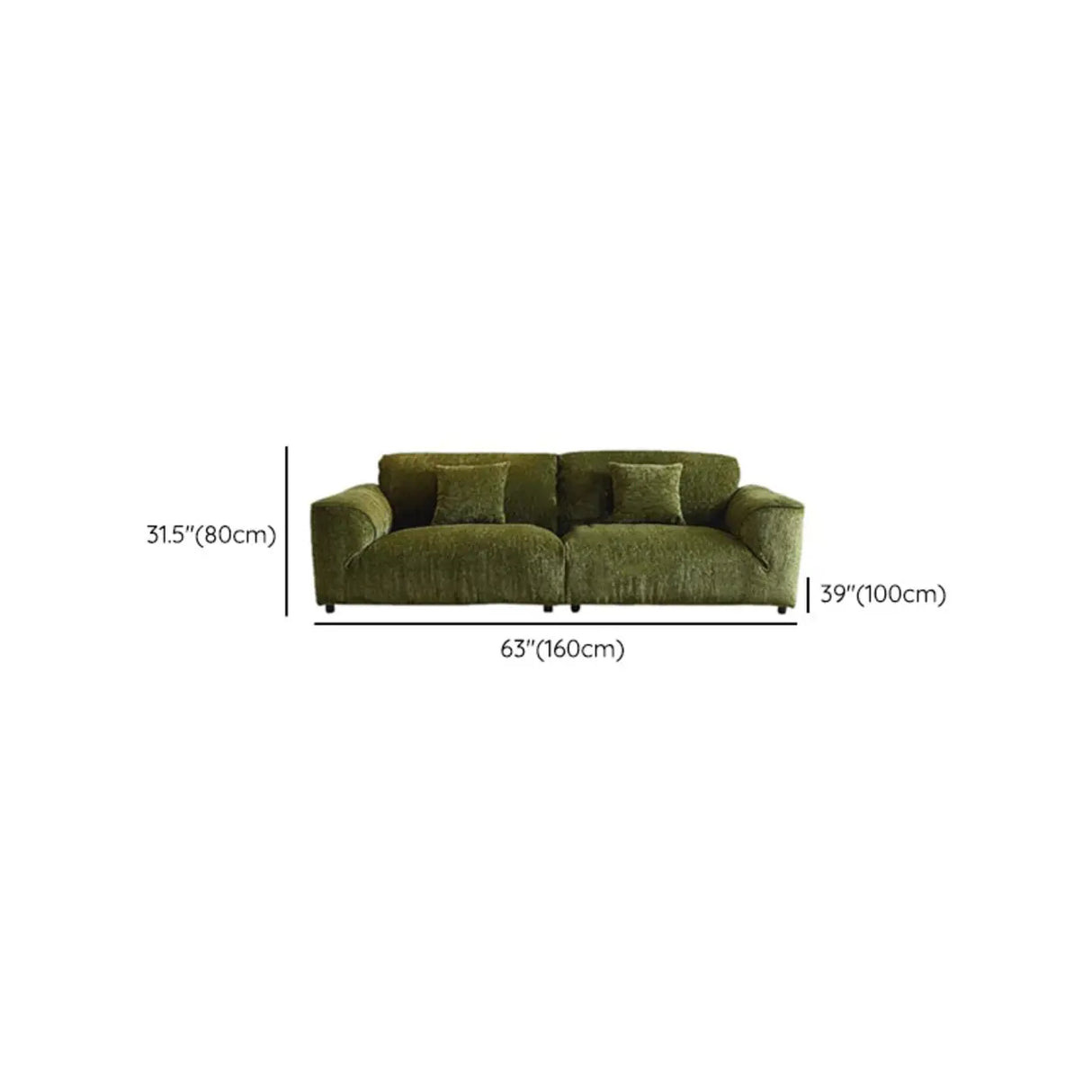 Mid-Century Modern Armrest Olive Green Chenille Plush Sofa Image - 17