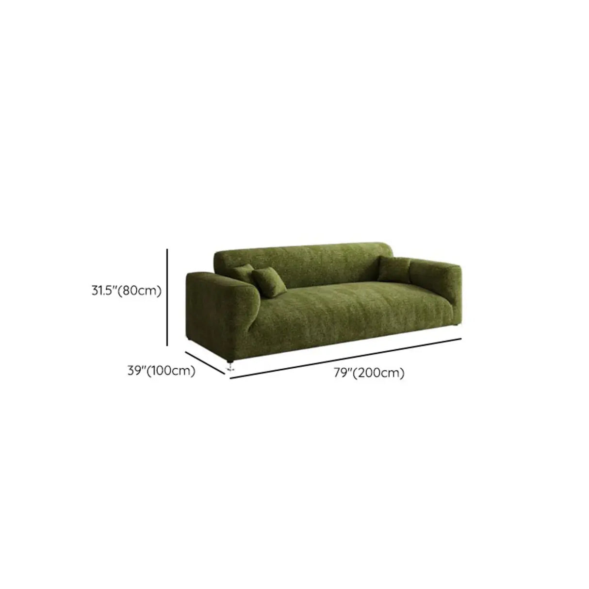 Mid-Century Modern Armrest Olive Green Chenille Plush Sofa Image - 18