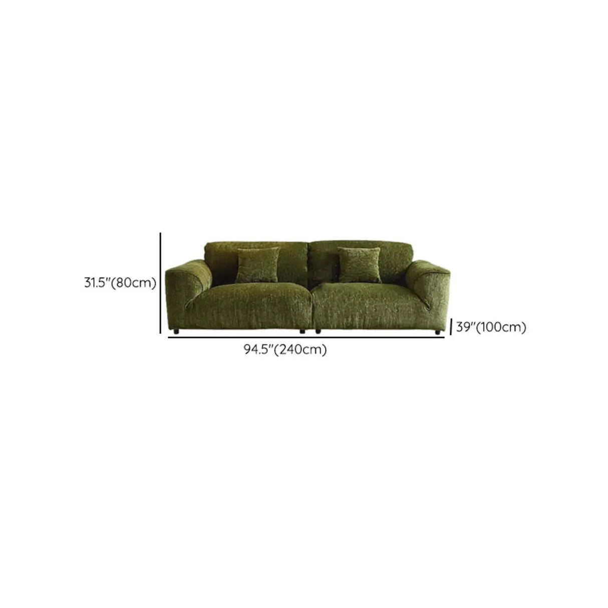 Mid-Century Modern Armrest Olive Green Chenille Plush Sofa Image - 19