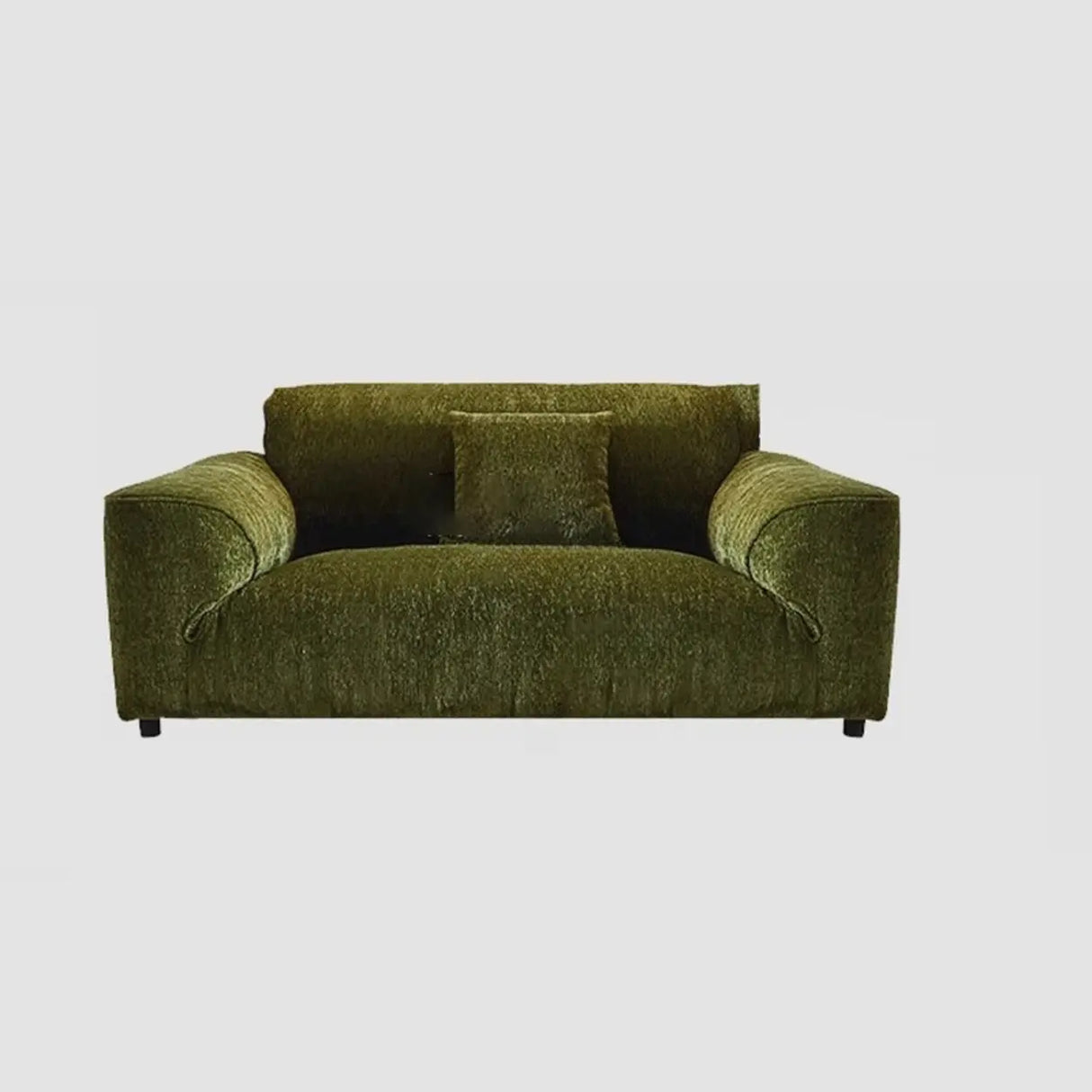 Mid-Century Modern Armrest Olive Green Chenille Plush Sofa Image - 2