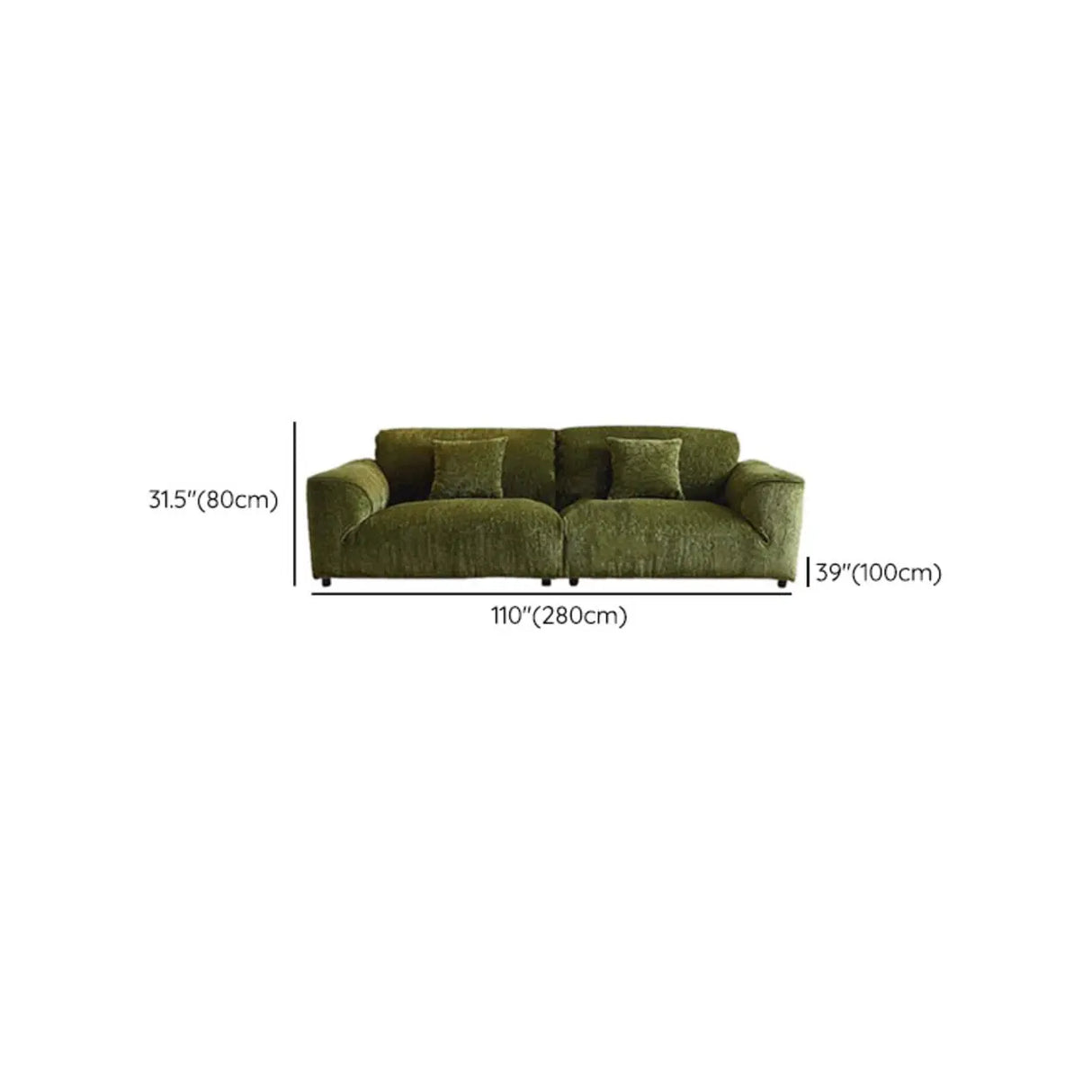 Mid-Century Modern Armrest Olive Green Chenille Plush Sofa Image - 21