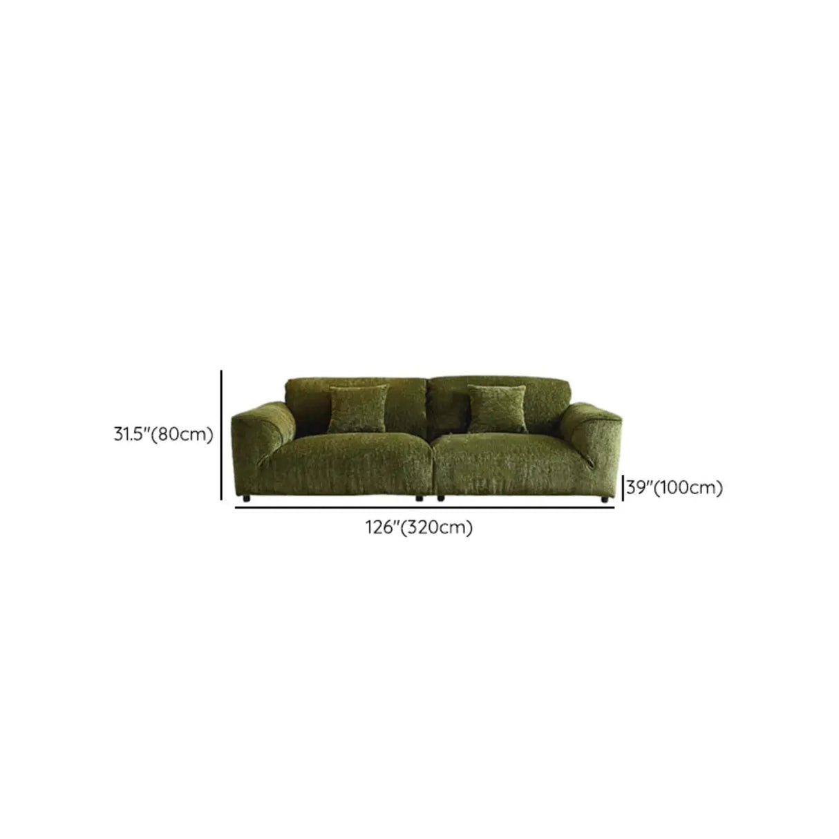 Mid-Century Modern Armrest Olive Green Chenille Plush Sofa Image - 23