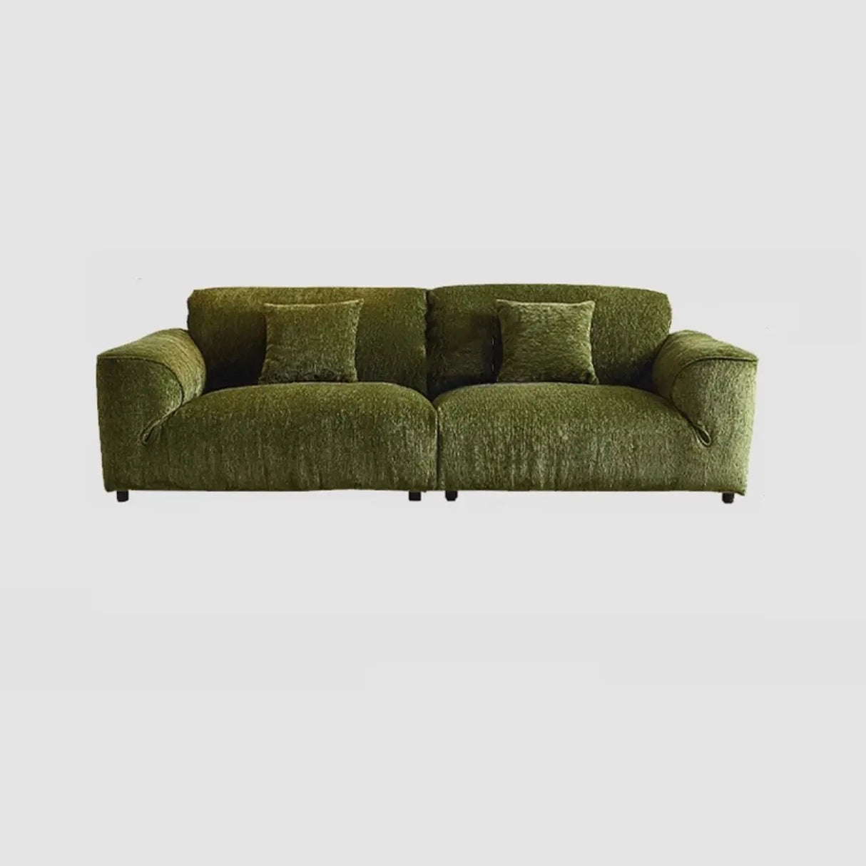 Mid-Century Modern Armrest Olive Green Chenille Plush Sofa Image - 5