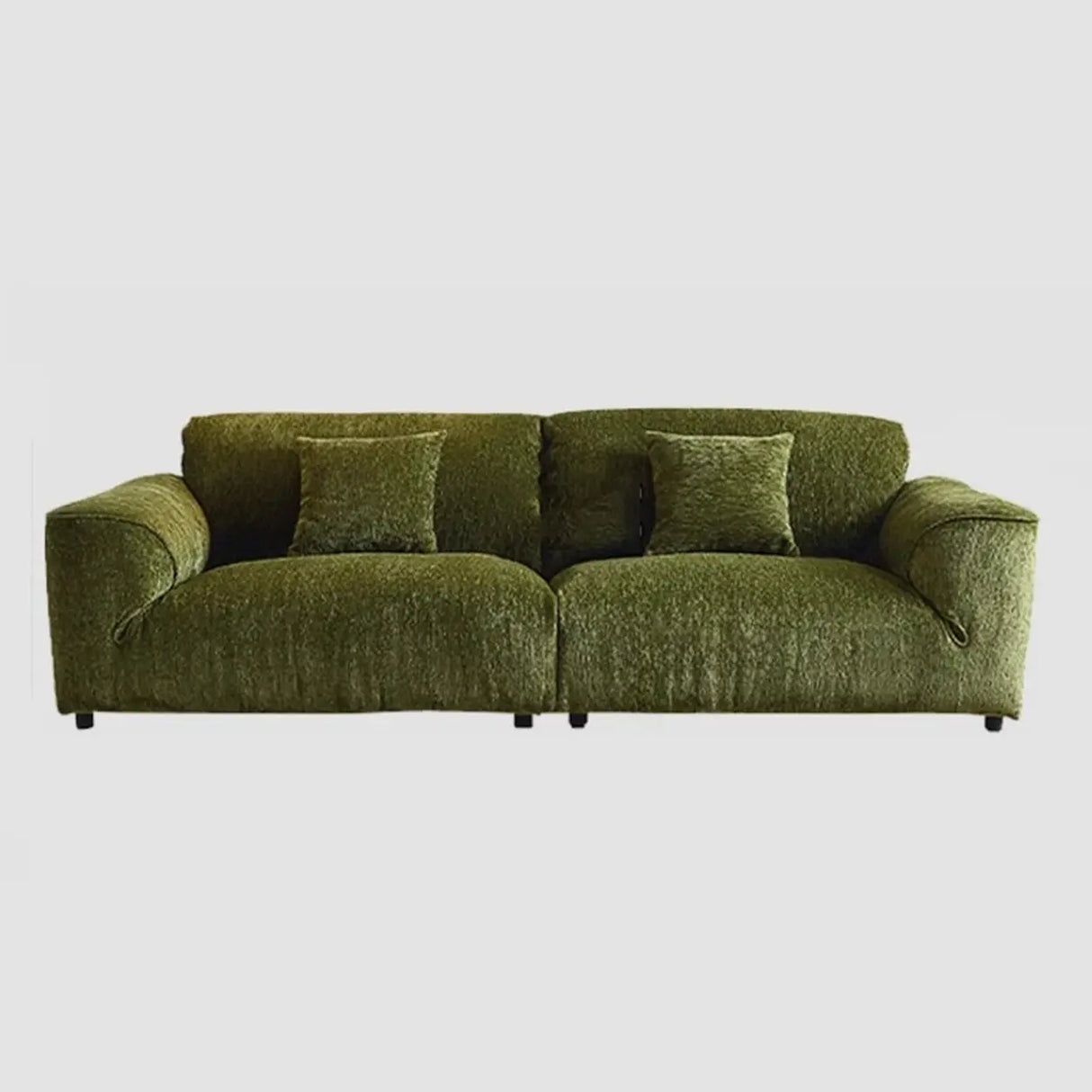 Mid-Century Modern Armrest Olive Green Chenille Plush Sofa Image - 9