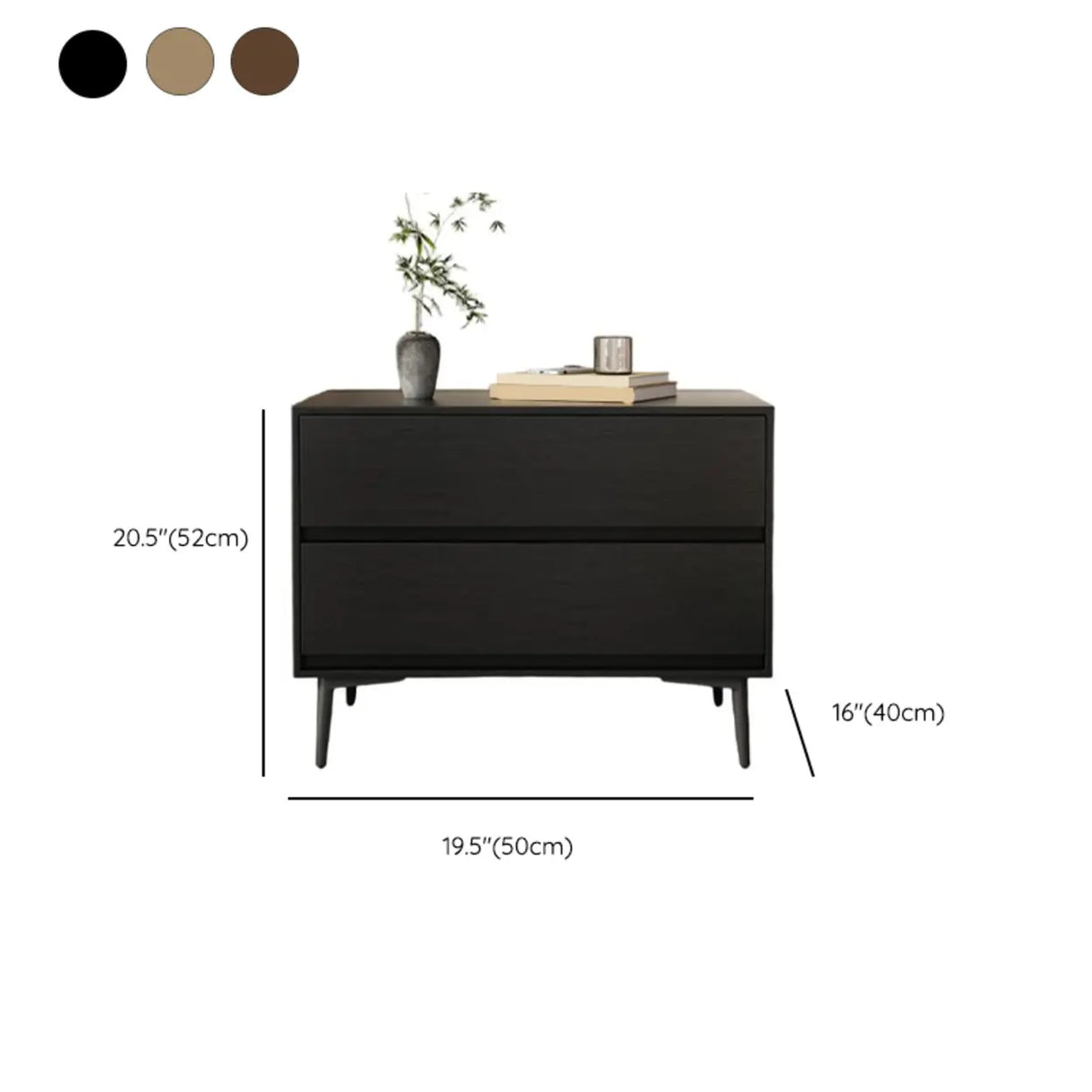 Mid-Century Modern Black 2-Drawer Wood Nightstand