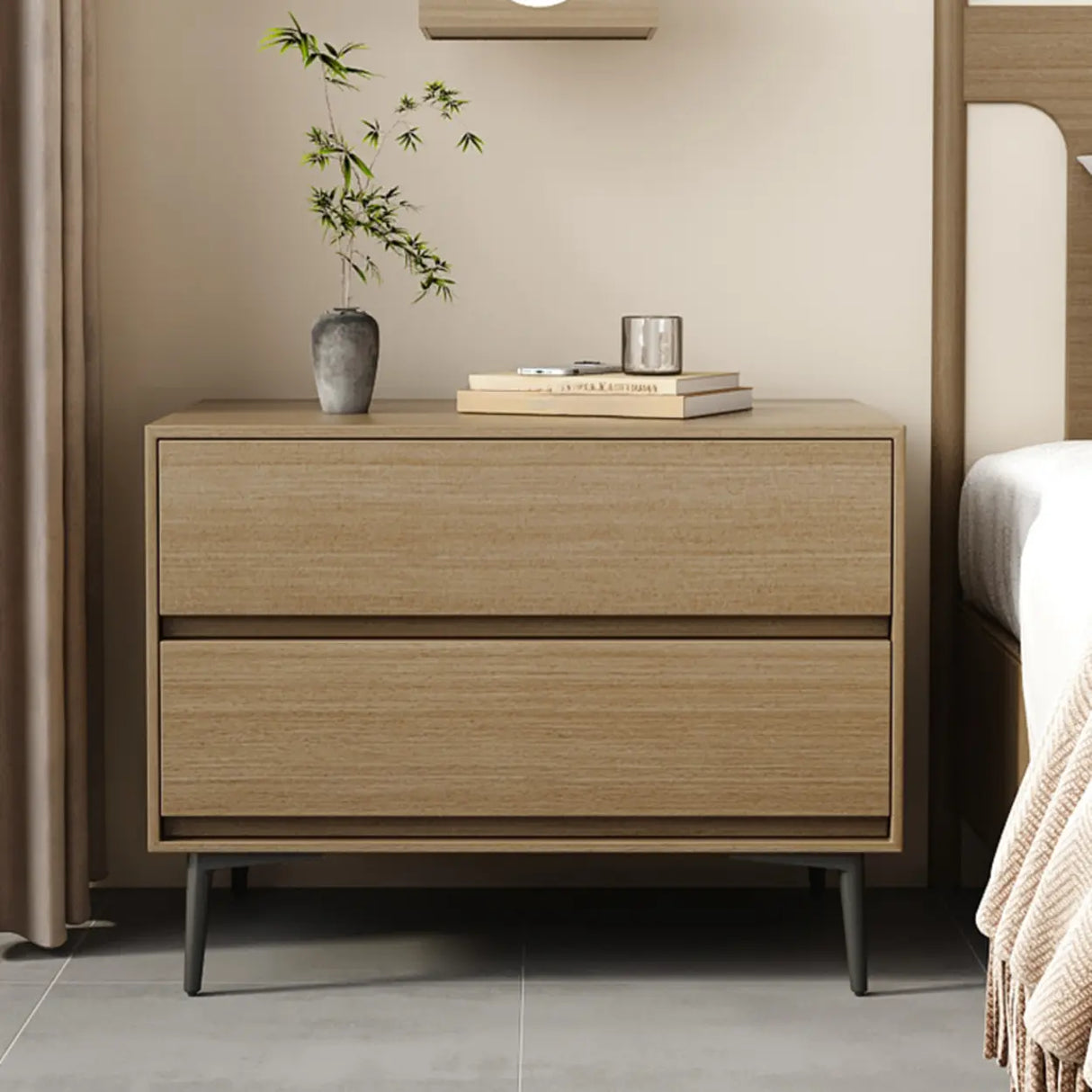 Mid-Century Modern Black 2-Drawer Wood Nightstand Image - 5