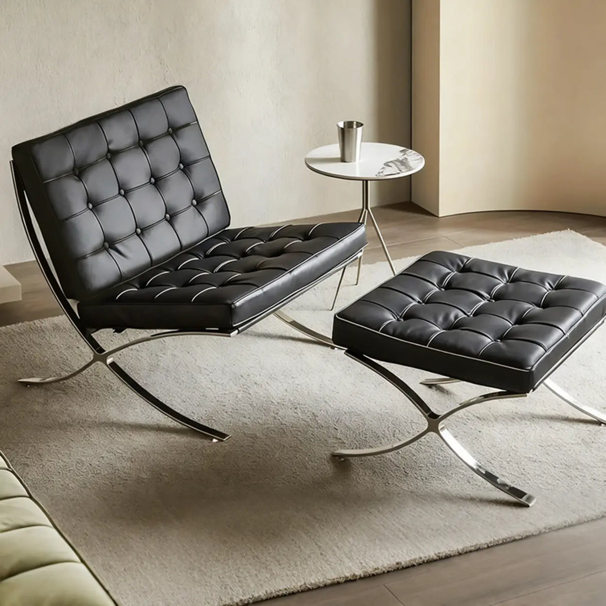 Mid-Century Modern Black Leather Lazy Lounge Accent Chair Image - 1