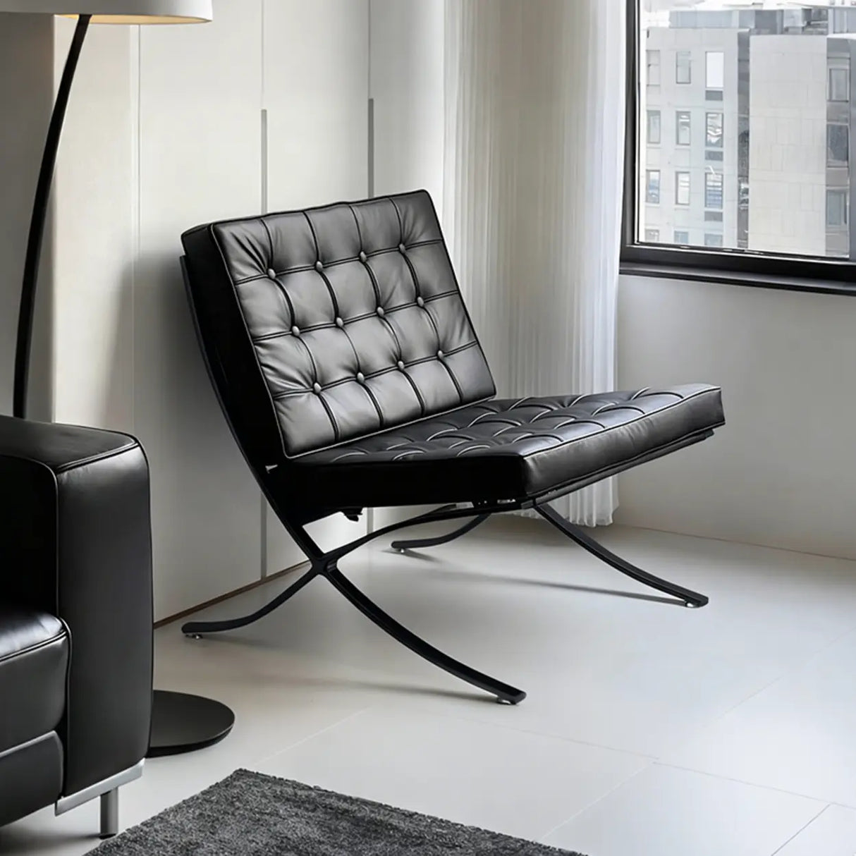 Mid-Century Modern Black Leather Lazy Lounge Accent Chair Image - 10
