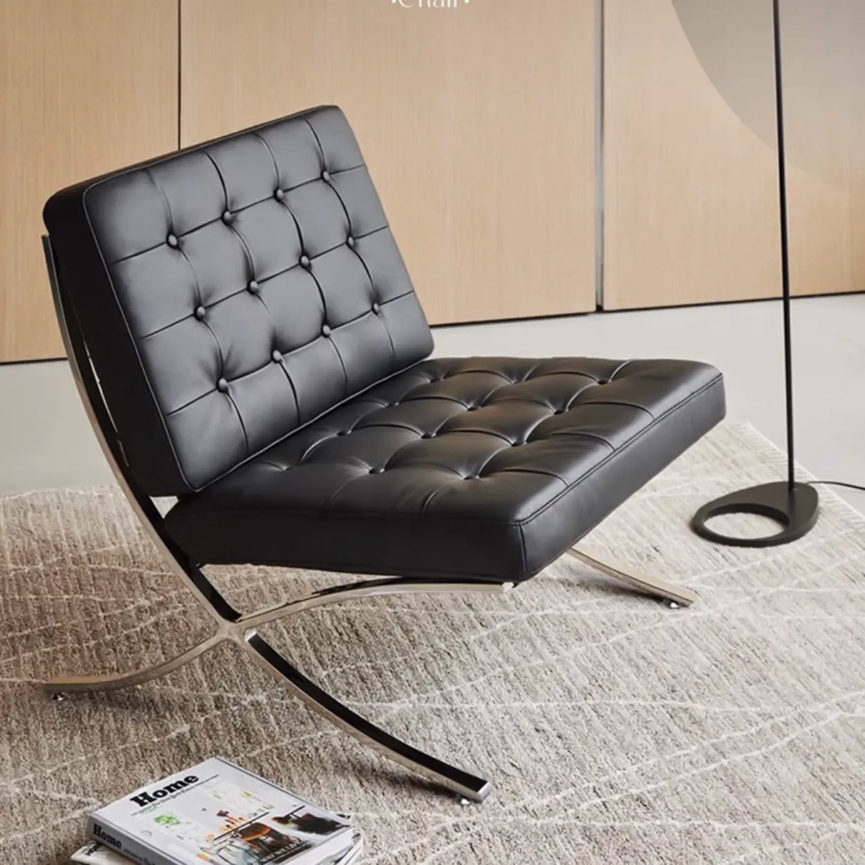 Mid-Century Modern Black Leather Lazy Lounge Accent Chair Image - 5