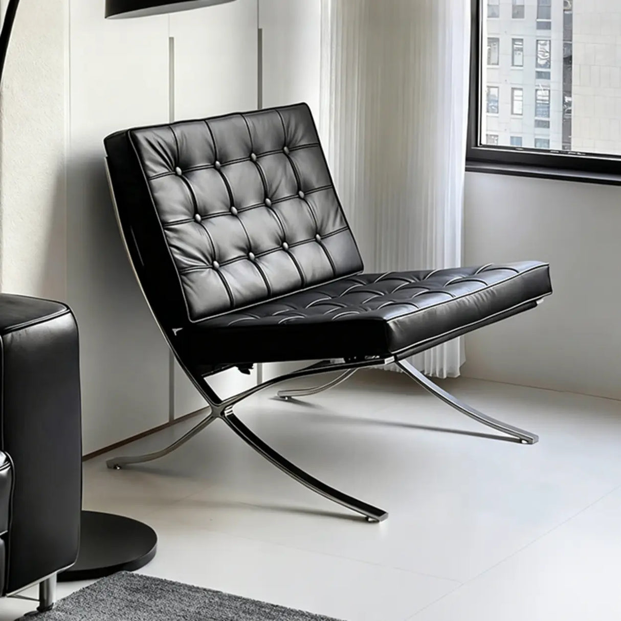 Mid-Century Modern Black Leather Lazy Lounge Accent Chair Image - 9