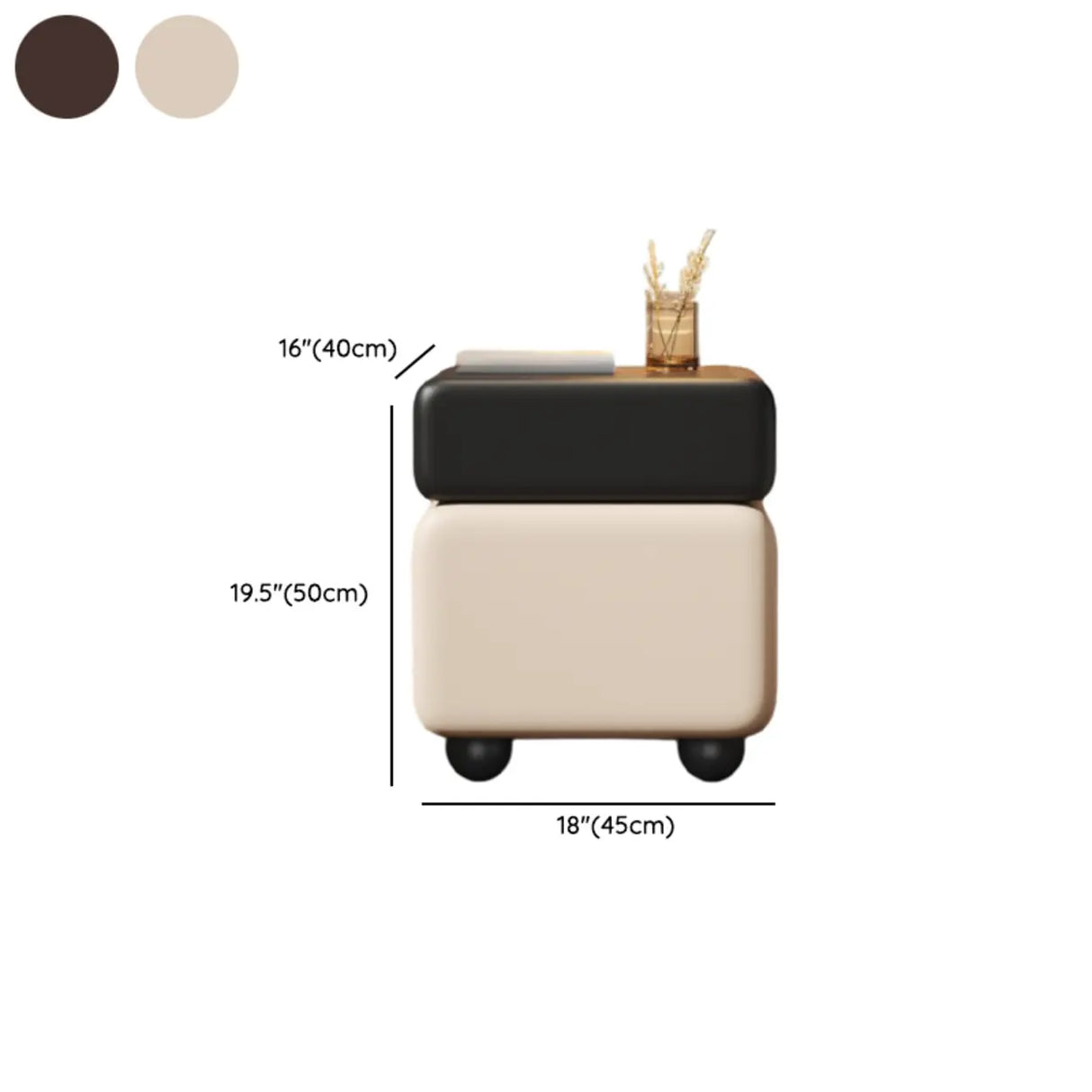 Mid-Century Modern Black Leather Wood Nightstand with Drawers Image - 20