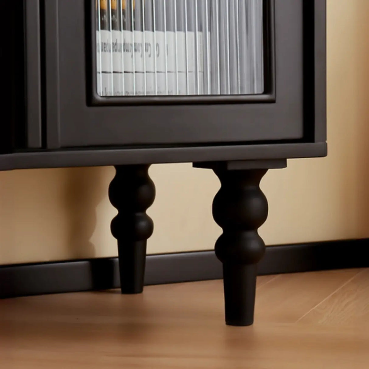 Mid-Century Modern Black TV Stand with Cabinet Glass Doors Image - 15