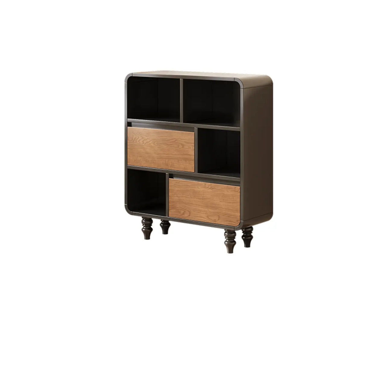 Mid-Century Modern Black Wood Door Bookcase with Drawers Image - 3