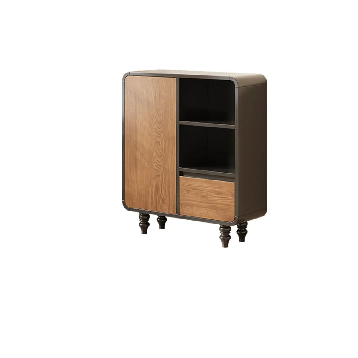 Mid-Century Modern Black Wood Door Bookcase with Drawers Image - 9