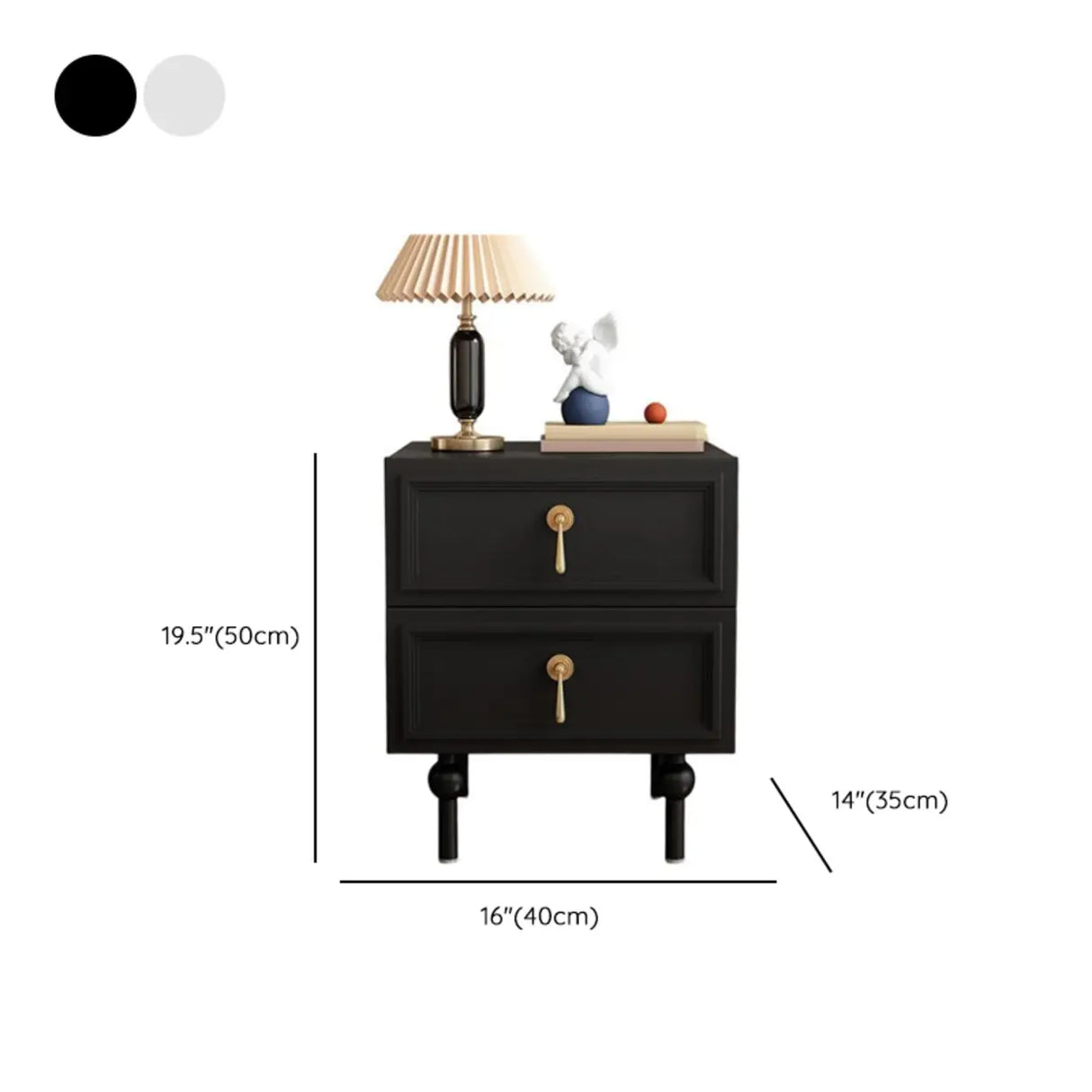 Mid-Century Modern Black Wood Nightstand with 2 Drawers