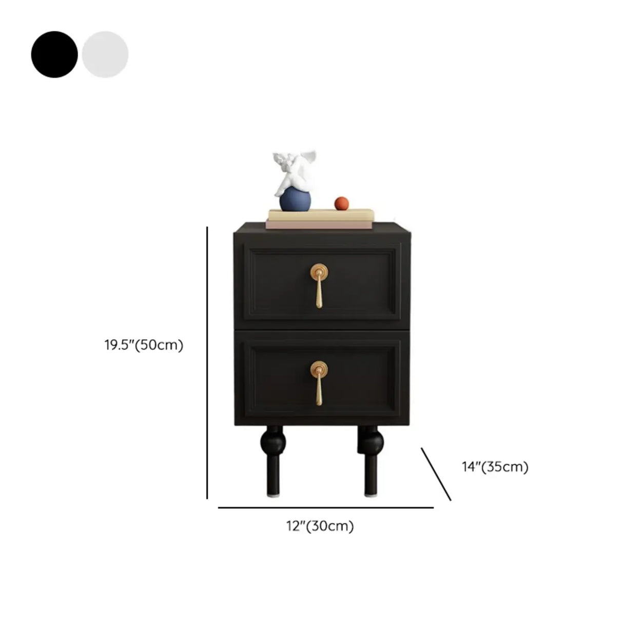 Mid-Century Modern Black Wood Nightstand with 2 Drawers