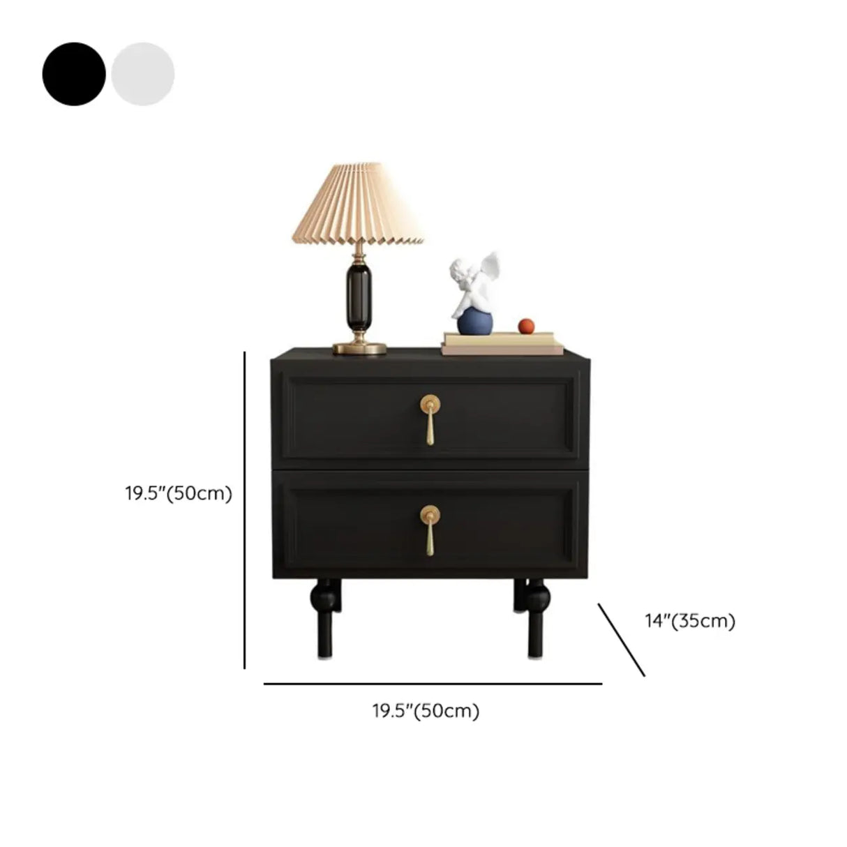 Mid-Century Modern Black Wood Nightstand with 2 Drawers Image - 17