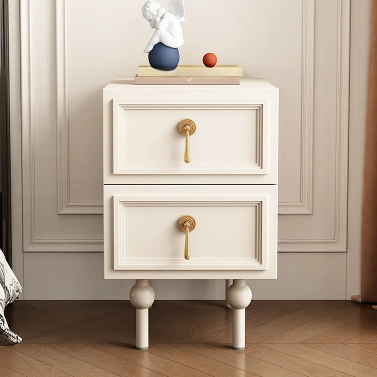 Mid-Century Modern Black Wood Nightstand with 2 Drawers Image - 5