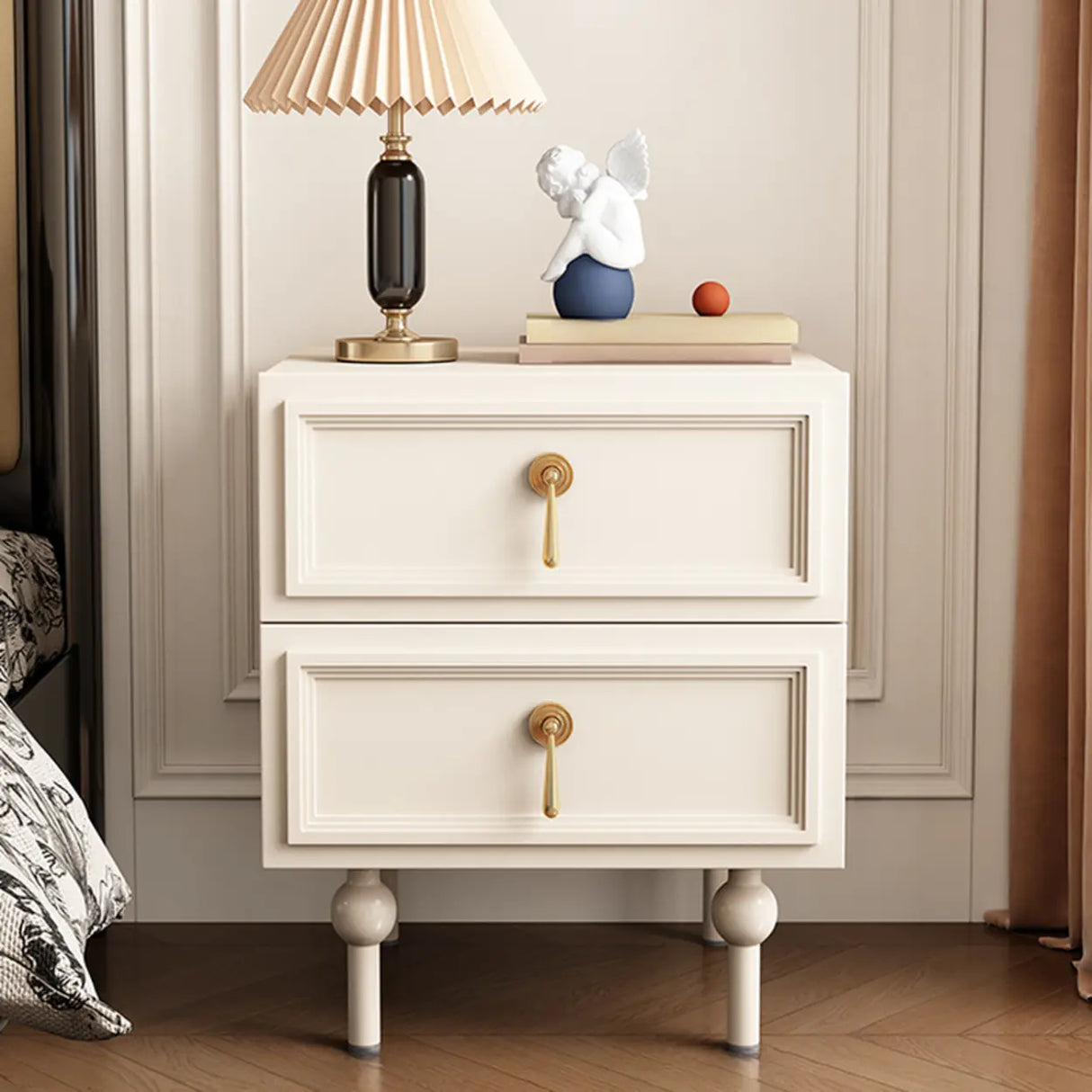 Mid-Century Modern Black Wood Nightstand with 2 Drawers Image - 5