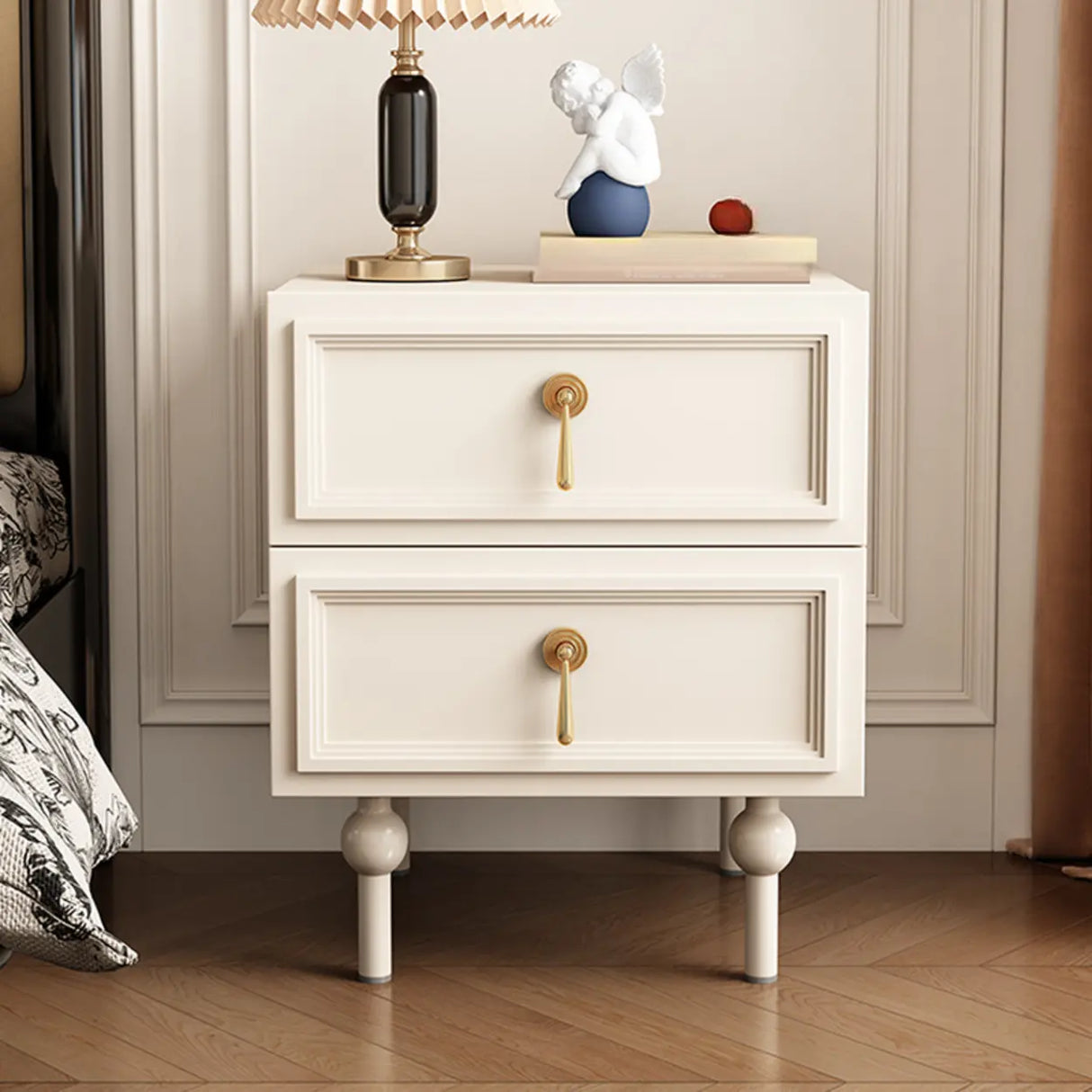 Mid-Century Modern Black Wood Nightstand with 2 Drawers Image - 6