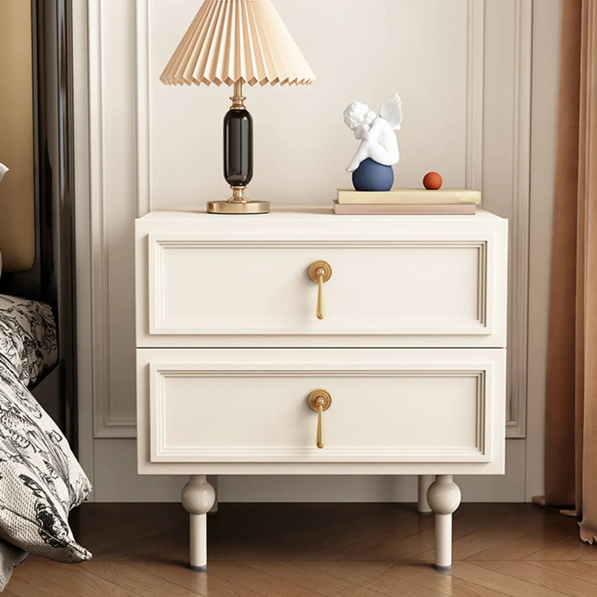 Mid-Century Modern Black Wood Nightstand with 2 Drawers Image - 7