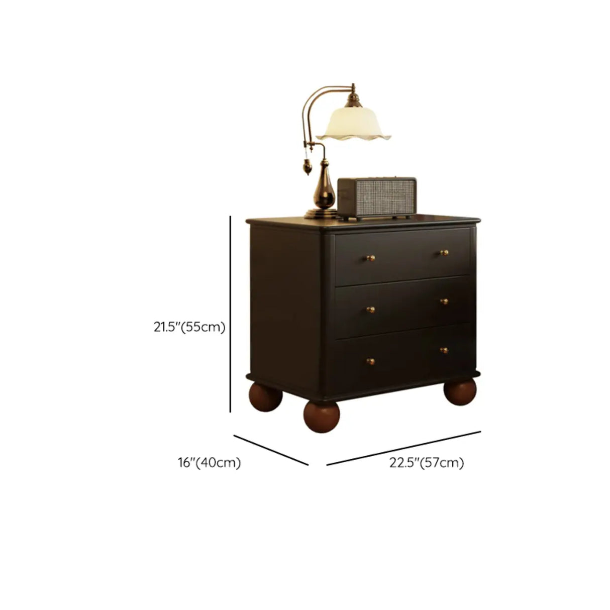 Mid-Century Modern Black Wood Nightstand with Drawers