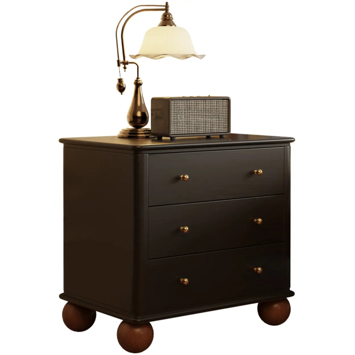 Mid-Century Modern Black Wood Nightstand with Drawers Image - 4