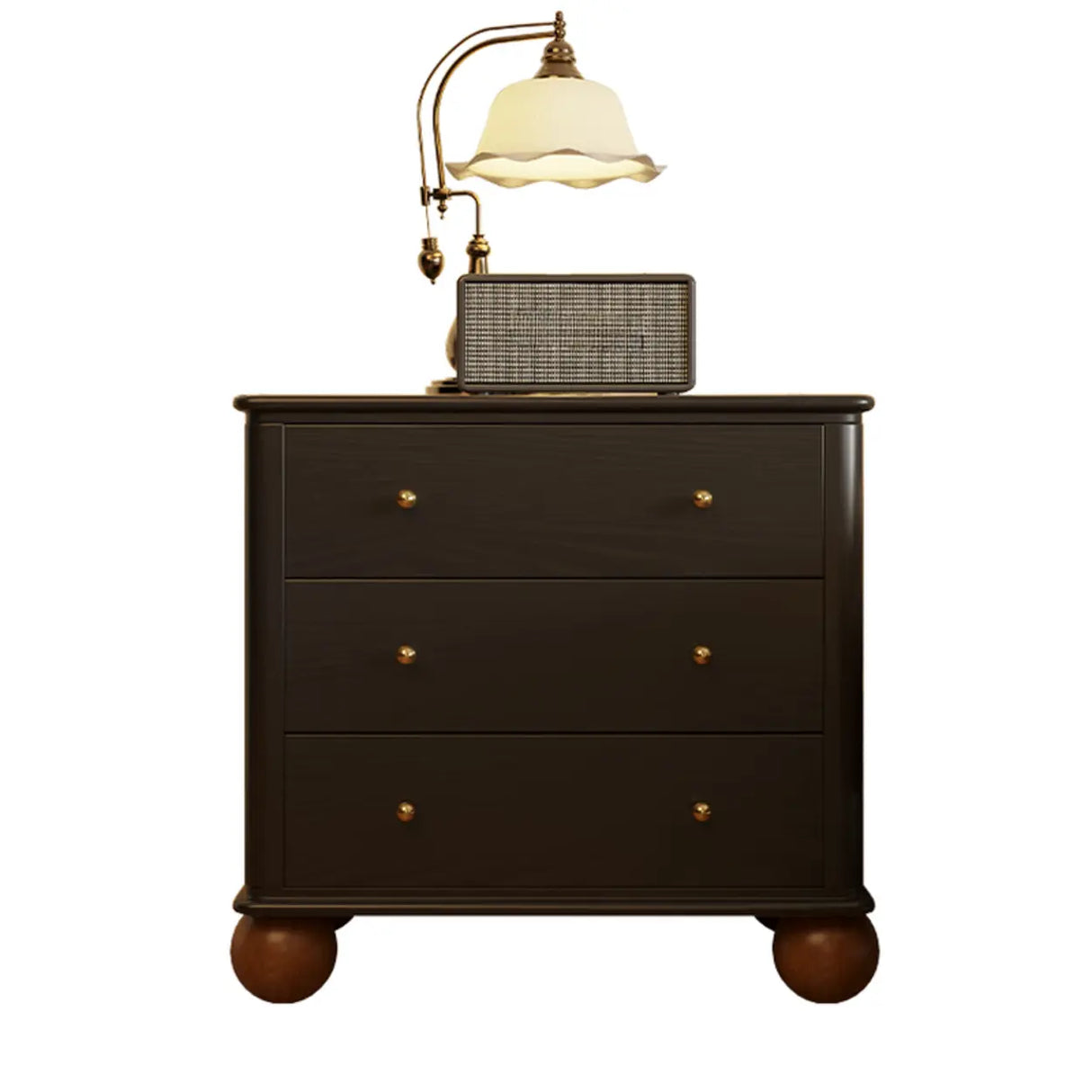 Mid-Century Modern Black Wood Nightstand with Drawers Image - 5