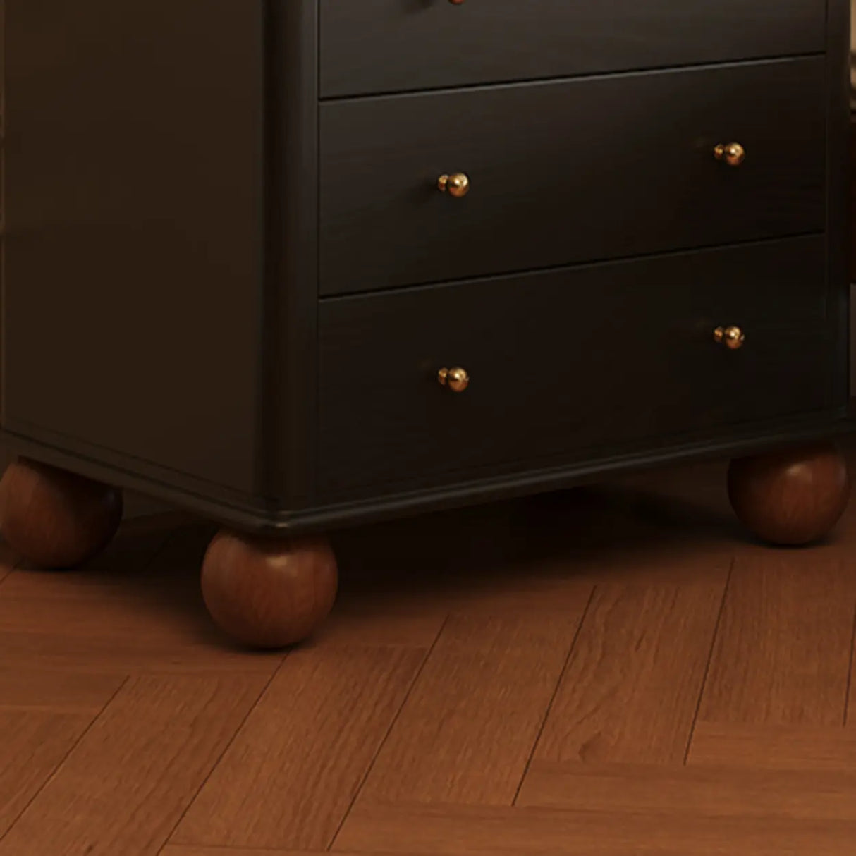 Mid-Century Modern Black Wood Nightstand with Drawers Image - 7