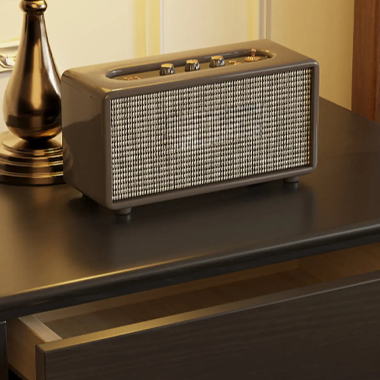 Mid-Century Modern Black Wood Nightstand with Drawers Image - 8