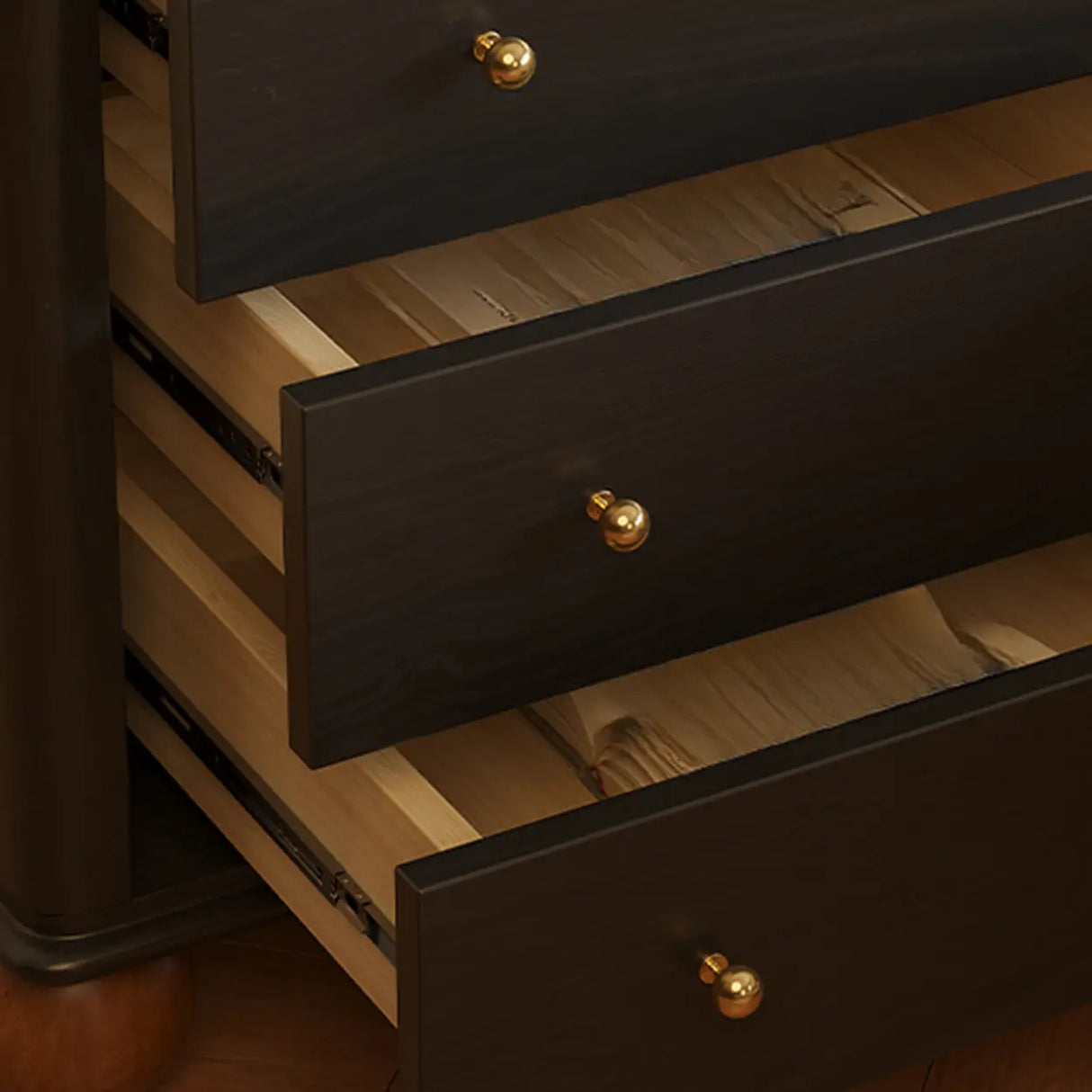 Mid-Century Modern Black Wood Nightstand with Drawers Image - 9