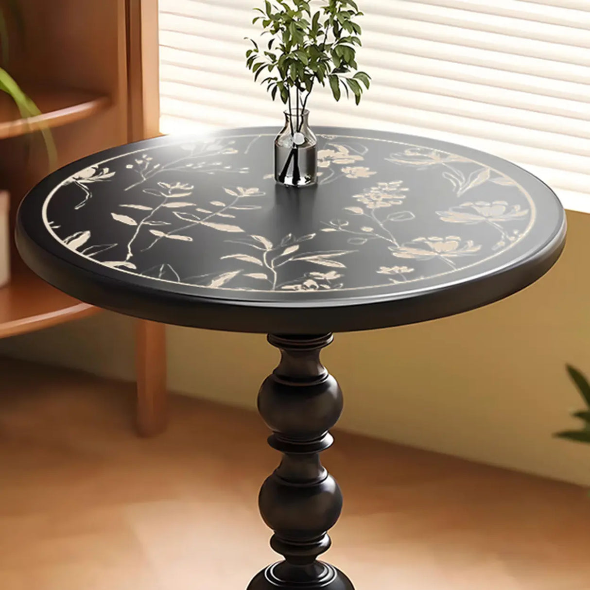 Mid-Century Modern Black Wood Round Pedestal Side Table Image - 11