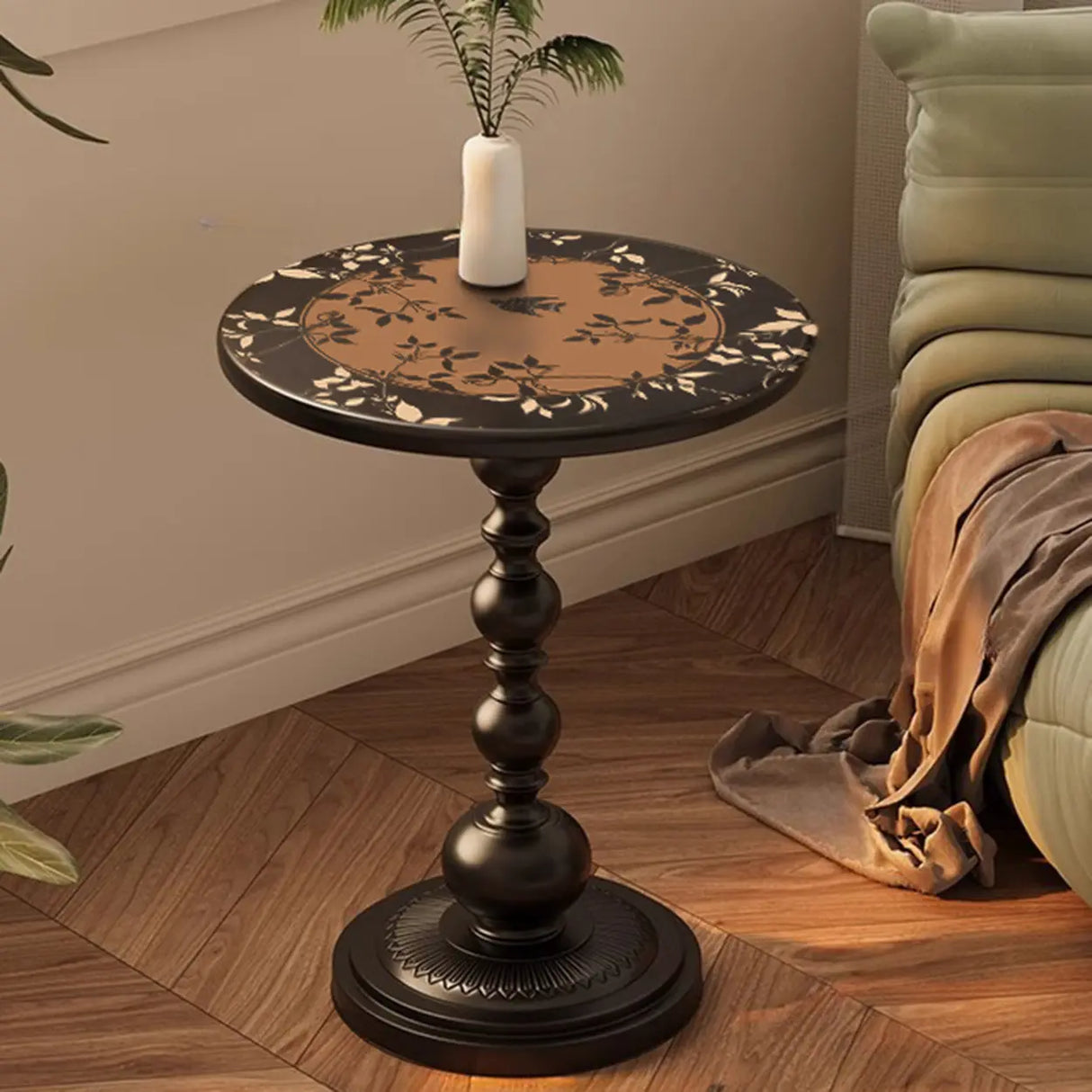 Mid-Century Modern Black Wood Round Pedestal Side Table Image - 18